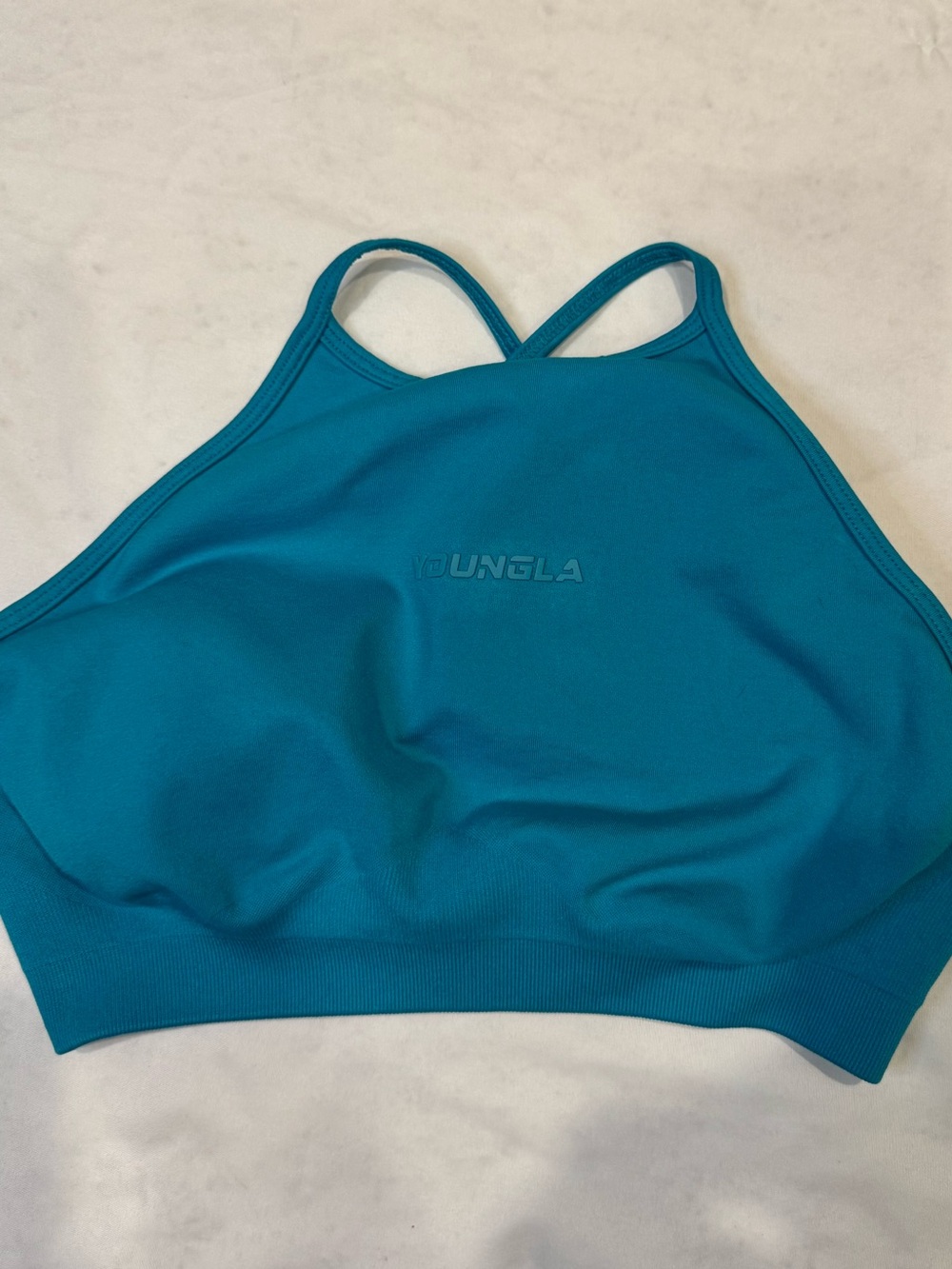 YoungLA Teal Blue Criss Cross Sports Bra Crop Top M